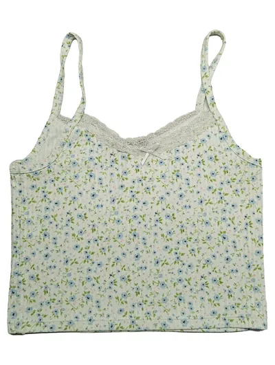 Brandy Melville Top Damen Gr. S/36 Blumen Spitze Weiß Blau