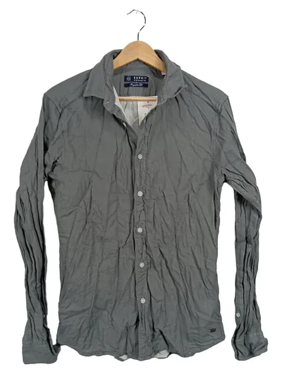 Esprit Herren Freizeithemd Gr. S Grau Regular Fit Langarm Baumwolle