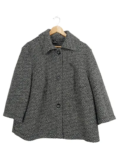 Barbara Lebek Damen Kurzmantel Jacke Gr. 46 Grau Wolle Fischgrät Muster