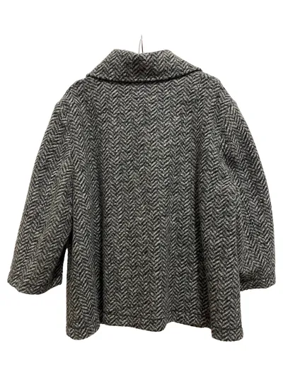 Barbara Lebek Damen Kurzmantel Jacke Gr. 46 Grau Wolle Fischgrät Muster