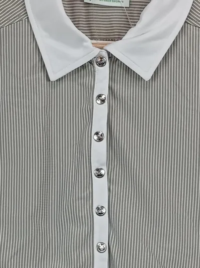 XDS Damen Poloshirt Ärmellos Grau Gestreift Sportlich Gr. 40/L