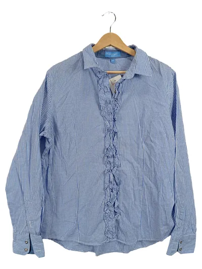 Trachtenmanufaktur München Trachtenbluse Damen Gr. 46 Blau Kariert Rüschen