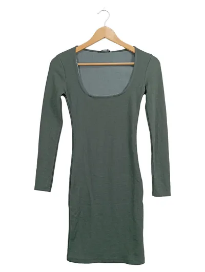 Zara Strickkleid Damen Gr. 36/S Grün Langarm Rippstrick Minikleid Casual