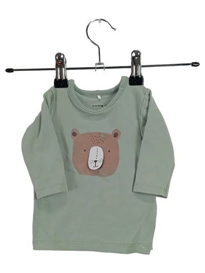 NAME IT Baby Langarmshirt Kinder Gr. 50 Grün mit Bärenmotiv