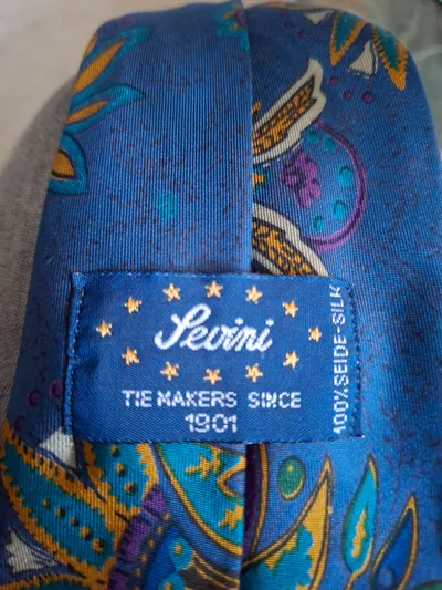 Sevini Krawatte Herren Paisley Muster Blau 100% Seide 143cm