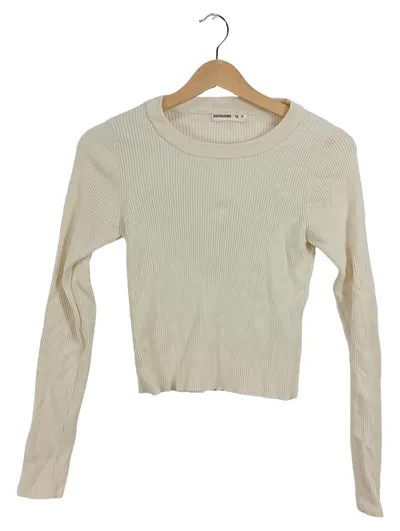 24colours Damen Pullover Langarm Rippstrick Beige Gr. 36/S Cropped