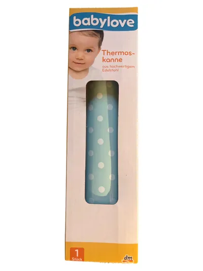 BabyLove Isolierkanne Edelstahl Blau Punkte Kinder Thermoskanne 26cm