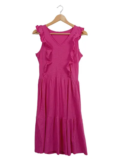 ever.me Sommerkleid Damen Kleid Baumwolle Pink Rüschen Midikleid Gr. 34 XS