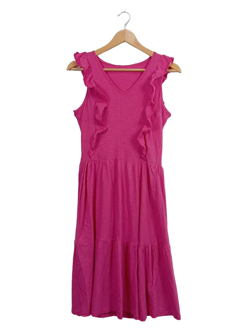 ever.me Sommerkleid Damen Kleid Baumwolle Pink Rüschen Midikleid Gr. 34 XS 1