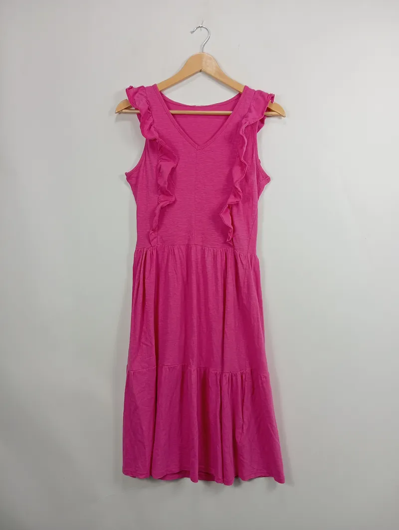 ever.me Sommerkleid Damen Kleid Baumwolle Pink Rüschen Midikleid Gr. 34 XS 2
