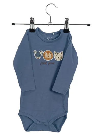 Name it Baby Body Langarm Gr. 68 Tiere Freunde Blau Baumwolle