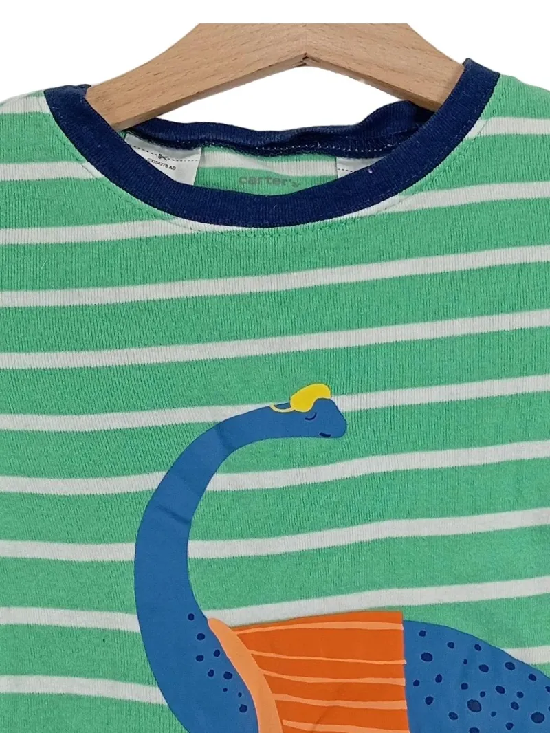 Carter's Langarmshirt Jungen Gr. 98 3T Dino Motiv Gestreift Grün Baumwolle 3