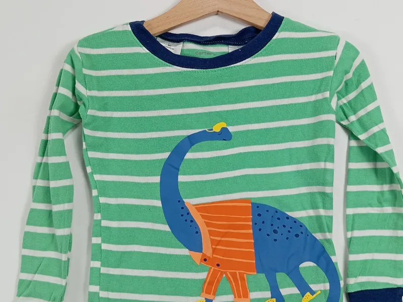 Carter's Langarmshirt Jungen Gr. 98 3T Dino Motiv Gestreift Grün Baumwolle 4