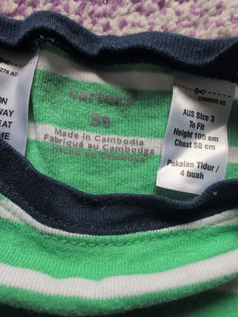 Carter's Langarmshirt Jungen Gr. 98 3T Dino Motiv Gestreift Grün Baumwolle 6