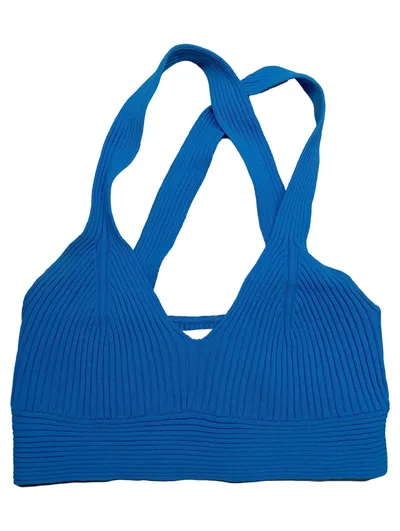 Mango MNG Damen Crop Top Strick Neckholder Rippstrick Blau Gr. 36/S