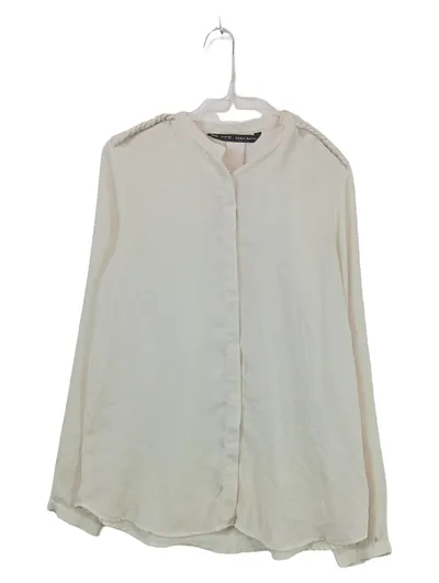 ZARA BASIC Damen Bluse Langarm Beige Elegant Gr. L/42 Viskose