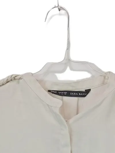 ZARA BASIC Damen Bluse Langarm Beige Elegant Gr. L/42 Viskose
