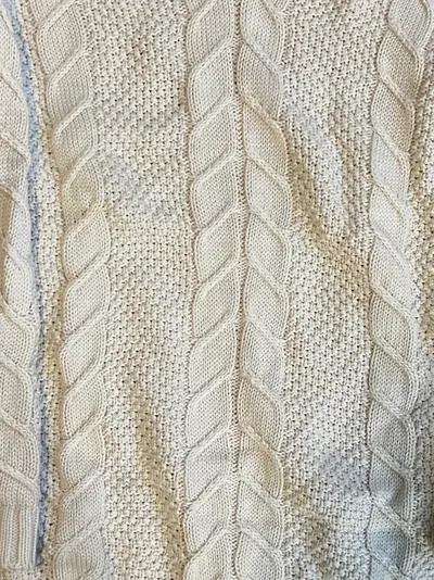 Olsen Strickpullover Damen Gr. 40 Beige V-Ausschnitt Zopfmuster Baumwolle Mix