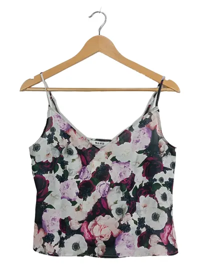 NA-KD Damen Top Blumenmuster Floral Träger S Sommer Freizeit Mehrfarbig 36