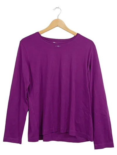 Adagio Damen Langarmshirt Gr. 44 Lila Baumwolle Strass Basic