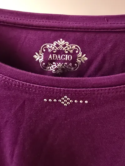 Adagio Damen Langarmshirt Gr. 44 Lila Baumwolle Strass Basic
