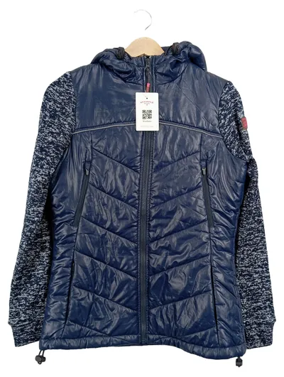 Superdry Damen Steppjacke Kapuze Strickärmel Übergangsjacke Blau Gr. 38 M