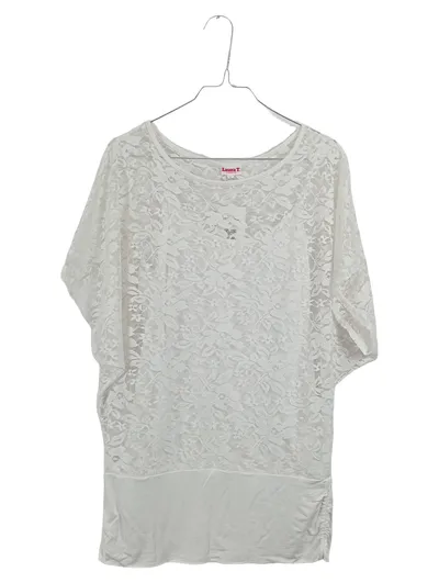 Laura Torelli Damen Bluse Kurzarm Viskose Spitze Weiß Gr. L Sommer