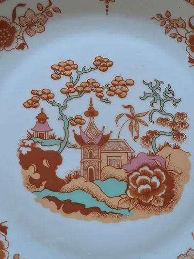 Graf von Henneberg Wandteller Porzellan Vintage Rund 19cm Landschaft Blumen