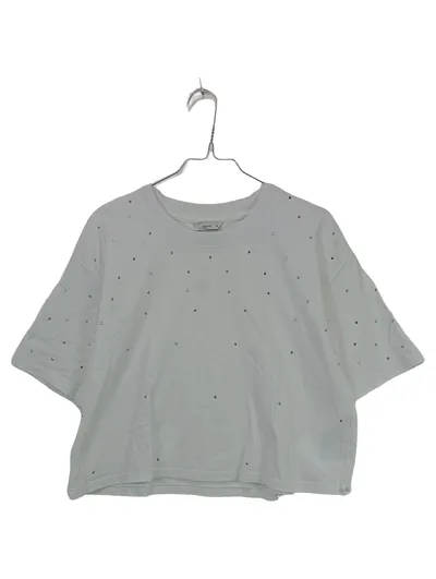 Pigalle Damen T-Shirt Gr. M Weiß Strass Cropped Baumwolle