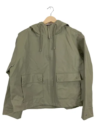 ZARA Damen Regenjacke Kapuzenjacke Outdoor Grün Gr. 34 XS Übergangsjacke Kurz