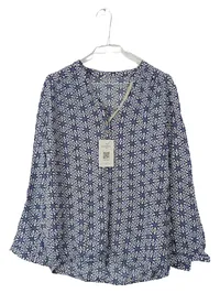 CARTOON Damen Bluse Gr. 36 Blau Geometrisch Muster Viskose Langarm 1