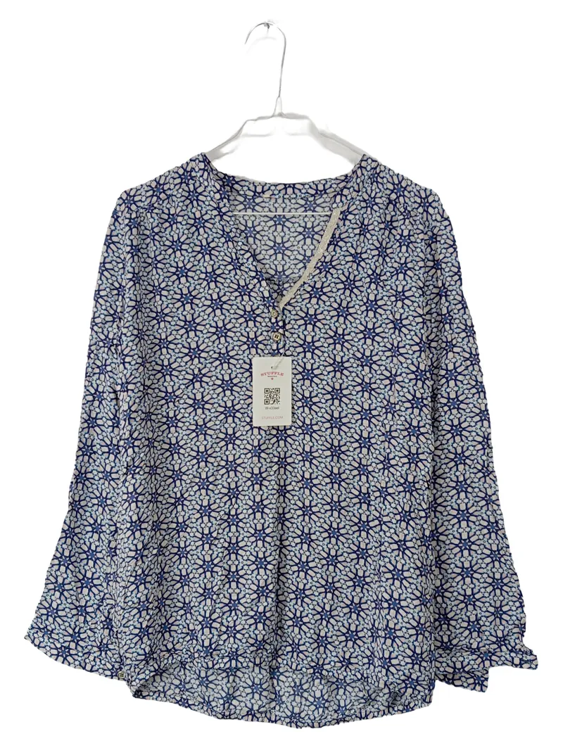 CARTOON Damen Bluse Gr. 36 Blau Geometrisch Muster Viskose Langarm 1