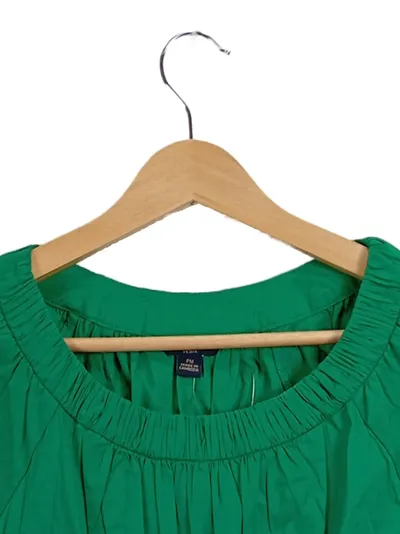 Banana Republic Petite Damen Bluse Gr. PM/36 Grün Kurzarm Raffung
