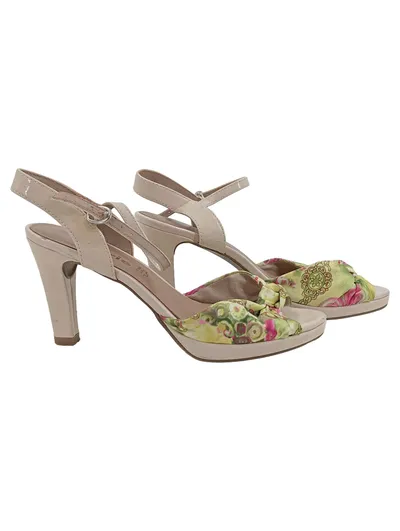 Tamaris Sandaletten Damen Gr. 37 Blumenmuster Beige High Heels Leder