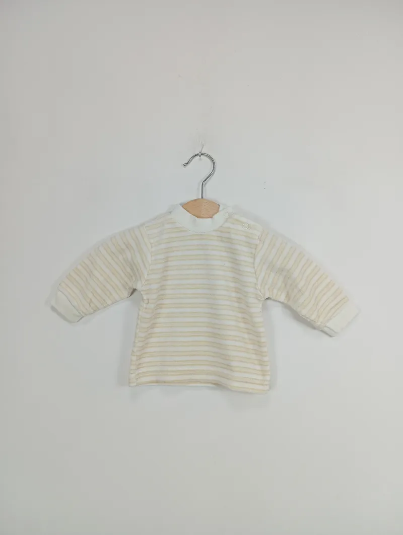 OIMO Kinder Pullover Basic Langarm Gestreift Beige Baumwolle Gr. 56 2