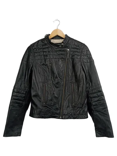 Mimi & Lu Damen Lederjacke Schwarz Gr. 38 Bikerstil Echtleder