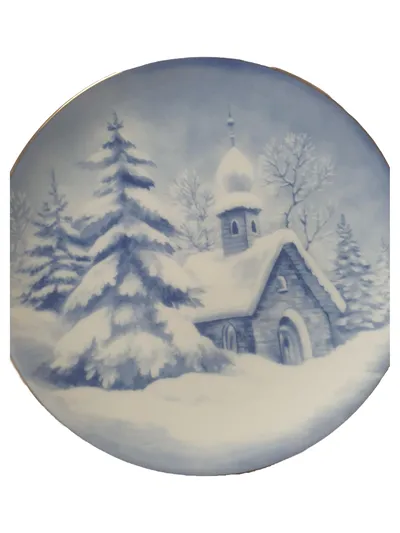 Bareuther Sammelteller Weihnachten Porzellan Blau Landschaft 20 cm