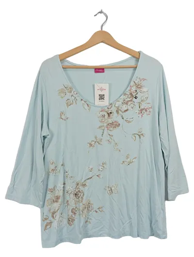 Changes by Together Damen Langarmshirt Blumen Strass Hellblau Gr. 46/3XL