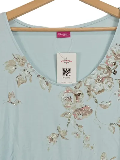 Changes by Together Damen Langarmshirt Blumen Strass Hellblau Gr. 46/3XL