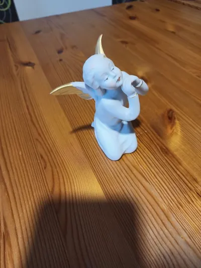 Scheibe-Alsbach Porzellan Engel Figur Weiß Gold 12cm Weihnachtsdeko