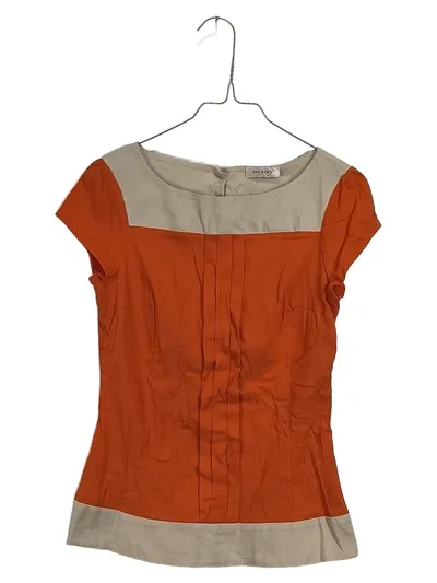 ORSAY Damen Bluse Gr. 34/XS Orange Beige Kurzarm Elegant