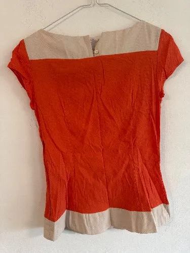 ORSAY Damen Bluse Gr. 34/XS Orange Beige Kurzarm Elegant