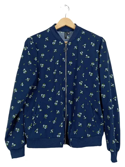 VERO MODA Damen Bomberjacke Blumenmuster Blau Gr. M Reißverschluss