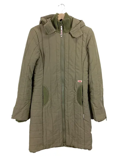 Khujo Damen Steppmantel Mantel Jacke Kapuze Strickkragen Oliv Gr. 38 M Outdoor