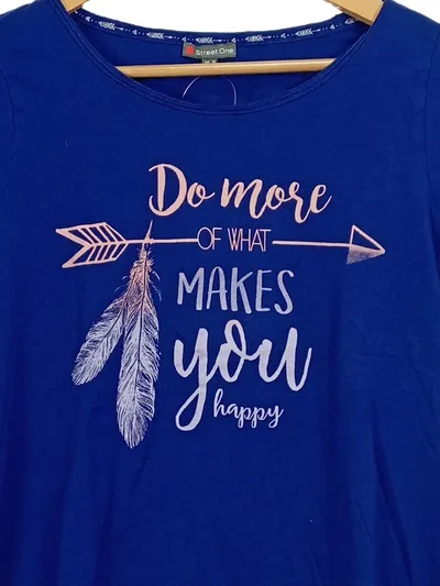 Street One Damen T-Shirt Gr. 40/L Blau Boho Print Federn Casual