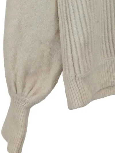 MANGO Damen Pullover Strickpullover Puffärmel Beige Gr. 38 M Rippstrick Feminin