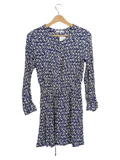 Mango MNG Blusenkleid Damen XS/34 Blau Weiß Muster Langarm Viskose