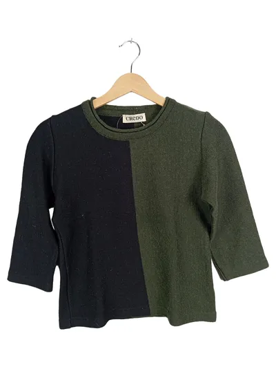 CREDO Pullover Damen Gr. 36 S Wolle Mix Oliv Schwarz Colorblock Strickpullover