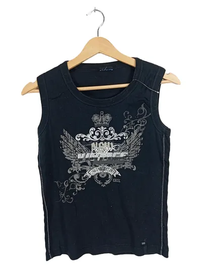 CECIL Damen Tanktop Muskelshirt Gr. 38/M Schwarz Grafik Print Ärmellos