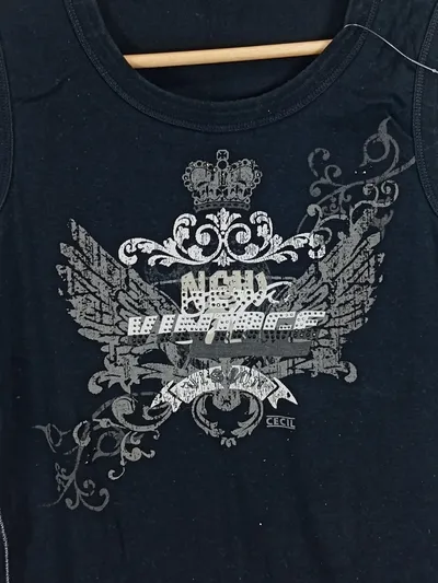 CECIL Damen Tanktop Muskelshirt Gr. 38/M Schwarz Grafik Print Ärmellos